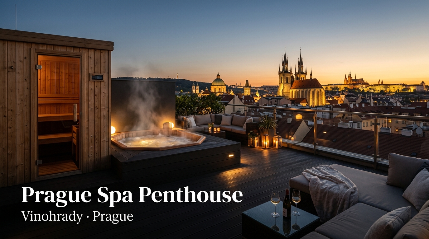 Prague Spa Penthouse | Luxury Rooftop with Private Sauna & Hot Tub